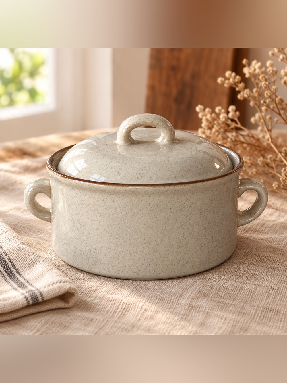 Alpine Cream Stoneware Covered Casserole with Loop Handles